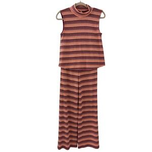 Anthropologie Daily Practice Women's Striped Mock Neck Top Wide Leg Pants Set XS